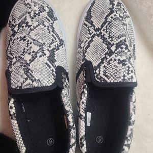 Snake skin slip ons